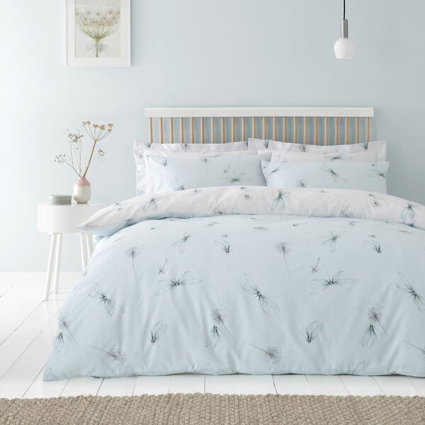 Dragonflies Seafoam Reversible Duvet Cover and Pillowcase Set Blue