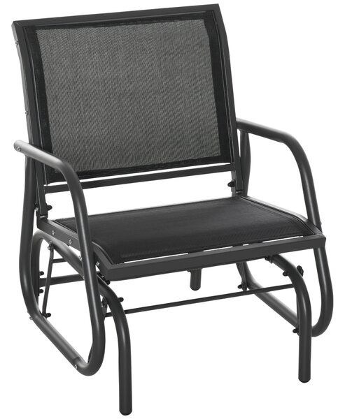 Outsunny Outdoor Gliding Swing Chair Garden Seat w/ Mesh Seat Curved Back Steel Frame Armrests Comfortable Lounge Furniture Dark Grey Black