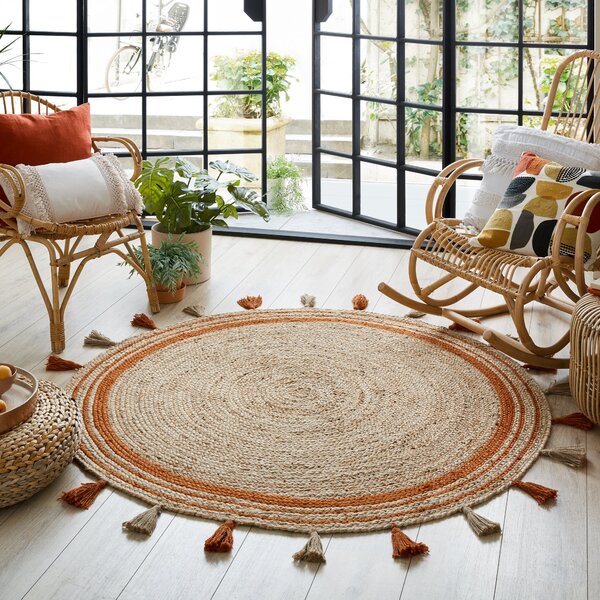 Istanbul Jute Circle Rug Orange and Brown