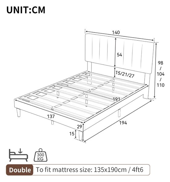 Upholstered Velvet Bedstead with Adjustable Headboard, Noise-Free Design, Double Wooden Bedframe for Bedroom, 194L x 140W x 110H cm, Pink Aosom.UK
