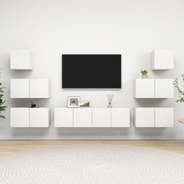 8 Piece TV Cabinet Set White Engineered Wood