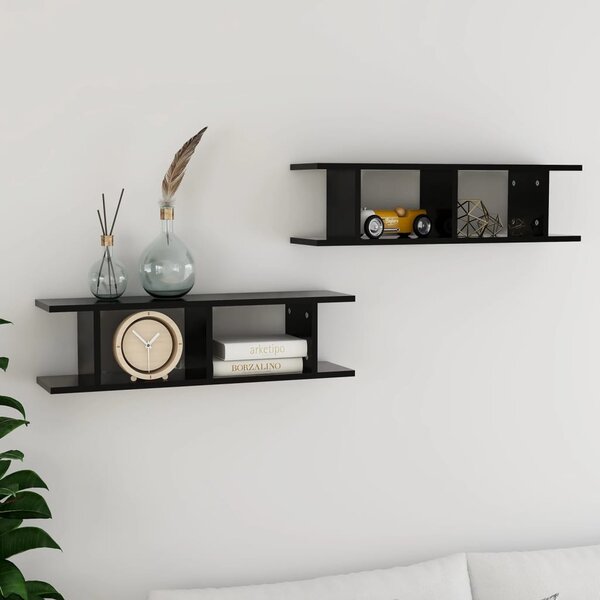 Wall Shelves 2 pcs Black 75x18x20 cm Engineered Wood