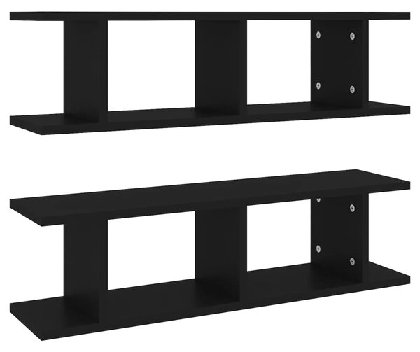 Wall Shelves 2 pcs Black 75x18x20 cm Engineered Wood