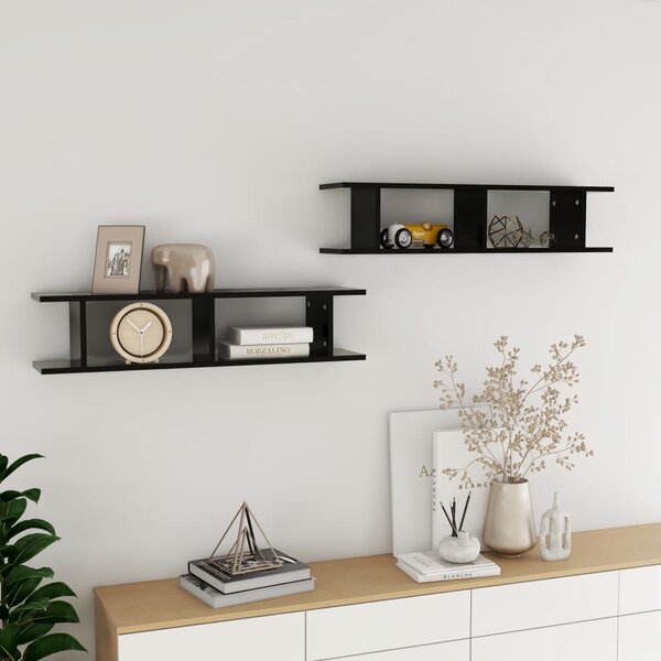Wall Shelf 2 pcs Black 90x18x20 cm Engineered Wood