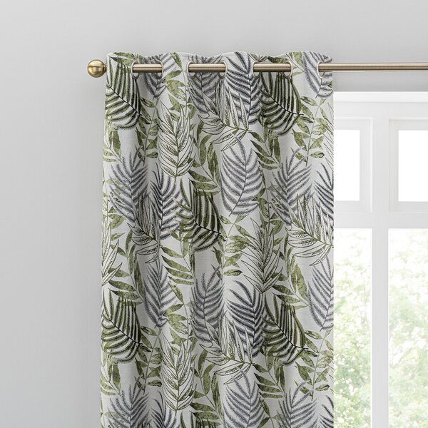 Leaf Jacquard Fern Eyelet Curtains Green/White