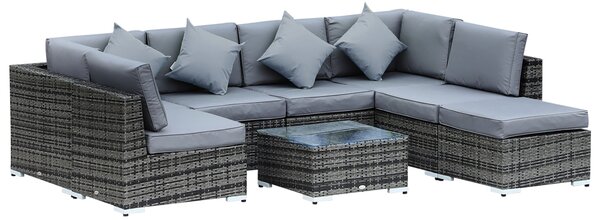 Outsunny 7-Seater Rattan Sofa Set Garden Furniture Aluminium Patio Set Wicker Seater w/Table, Grey