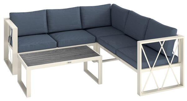 Outsunny Four-Piece L Shaped Garden Furniture Set with 5-Level Adjustable Lounger - Grey Aosom UK