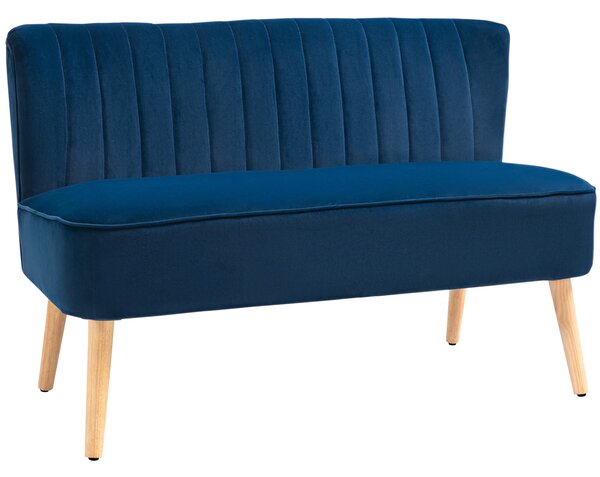 HOMCOM Modern Double Seat Sofa Foam Padding High Back Soft Comfortable Compact Couch Home Office Dark Blue