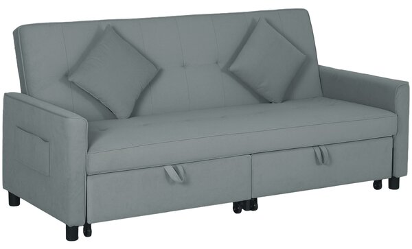 HOMCOM 3 Seater Velvet Sofa Bed, Convertible Click-Clack Couch with Adjustable Backrest, Small Double Sleeper Sofa for Living Room & Guests, Grey Aosom UK