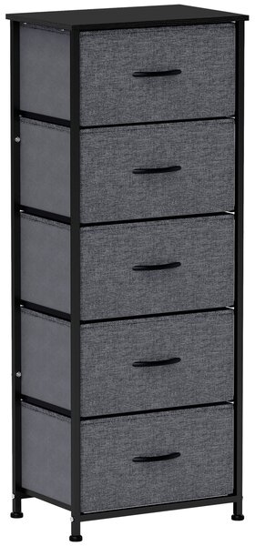 HOMCOM Fabric Chest of Drawers, Storage Drawers, Industrial Bedroom Dresser with 5 Fabric Drawers, Steel Frame and Wooden Top for Nursery, Living Room, Hallway, Dark Grey