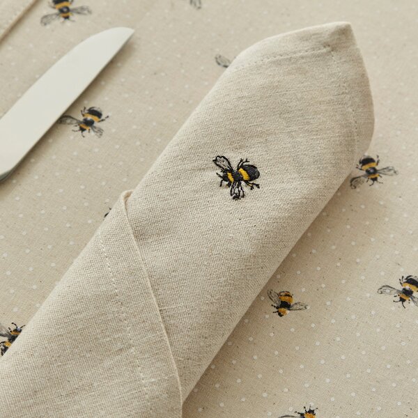 Bees Set of 4 Napkins Beige, Yellow and White