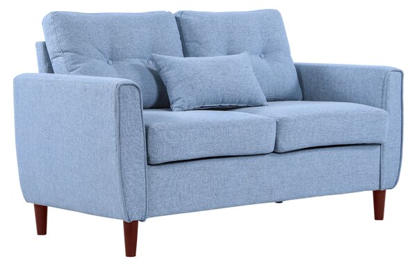 HOMCOM 2 Seat Sofa Double Sofa Loveseat Fabric Wooden Legs Tufted Design for Living Room, Dining Room, Office, Light Blue