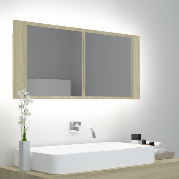 LED Bathroom Mirror Cabinet Sonoma Oak 100x12x45 cm Acrylic