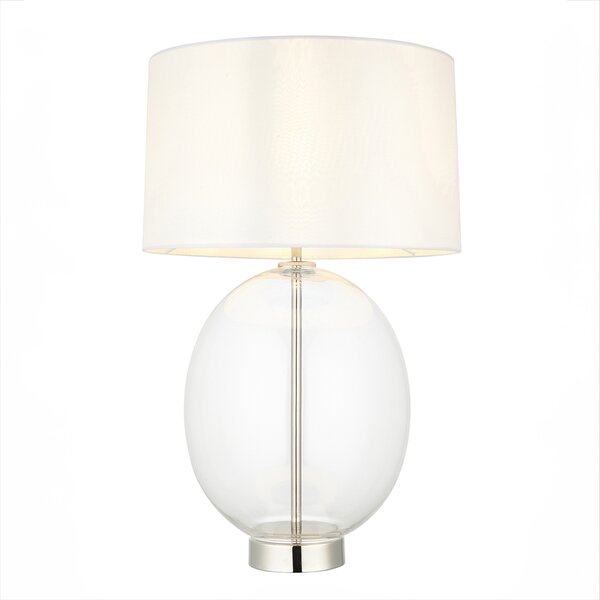Cleo Oval Table Lamp in Nickel with White Shade