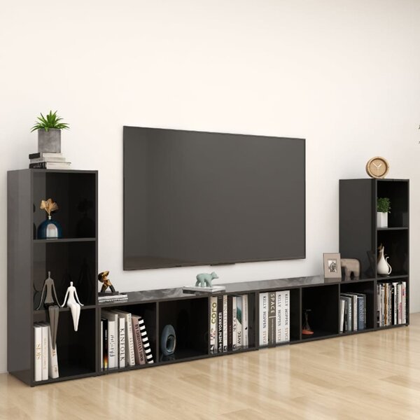 TV Cabinets 4 pcs High Gloss Black 107x35x37 cm Engineered Wood