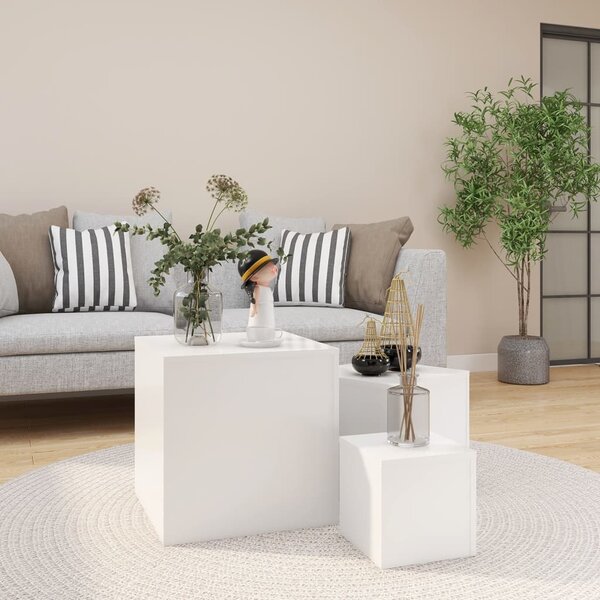 Side Tables 3 pcs White Engineered Wood
