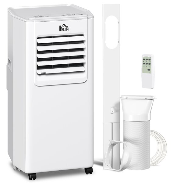 HOMCOM 5000 BTU 4-In-1 Compact Portable Mobile Air Conditioner Unit Cooling Dehumidifying Ventilating w/ LED Timer Auto Shut-down White Aosom UK