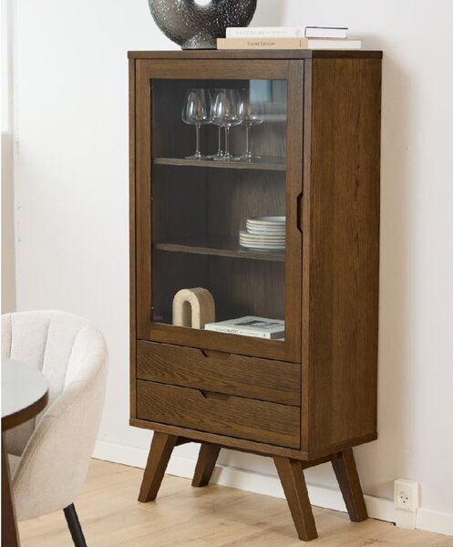 Alisto Wooden Display Cabinet With 1 Door 2 Drawers In Smoked Oak