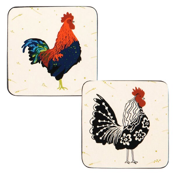 Ulster Weavers Rooster Set of 4 Coasters Off White/Blue/Red