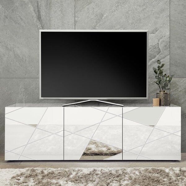 Victoria Mirrored High Gloss TV Stand With 3 Doors In White