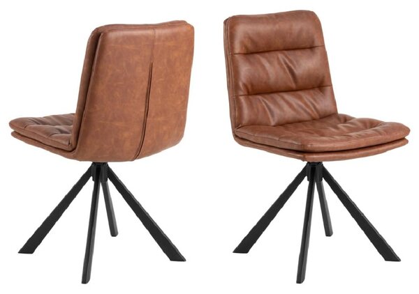 Detroit Brown PU Leather Dining Chairs With Black Legs In Pair