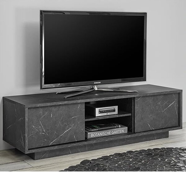 Corvi Wooden TV Stand With 2 Doors In Black Marble Effect
