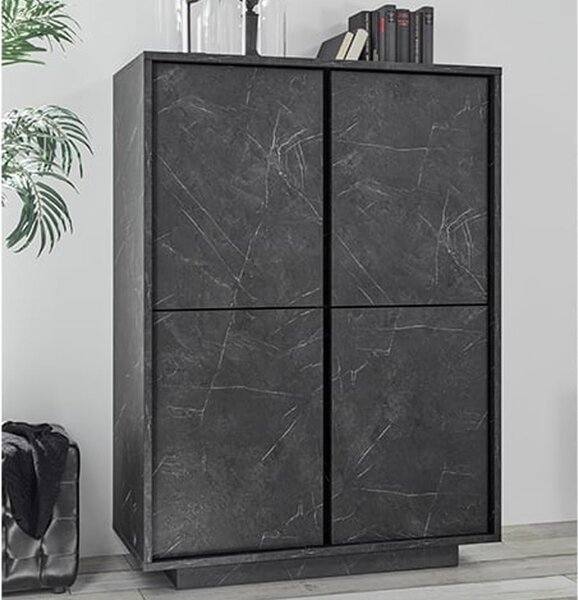 Corvi Wooden Highboard With 4 Doors In Black Marble Effect