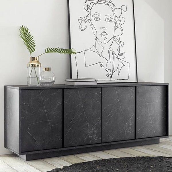 Corvi Wooden Sideboard With 4 Doors In Black Marble Effect