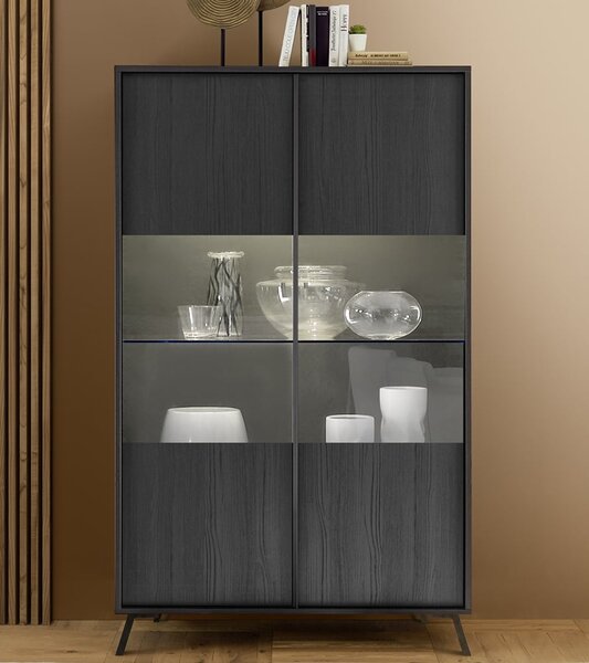 Cappy Wooden Display Cabinet With 2 Doors In Black And LED