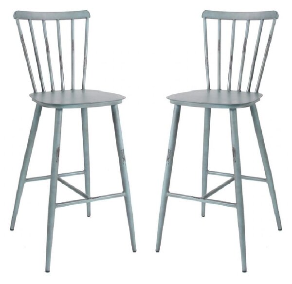 Piper Vintage Blue Outdoor Aluminium Bar Chairs In Pair