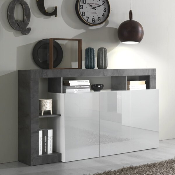 Hanmer White High Gloss Sideboard With 3 Doors In Oxide