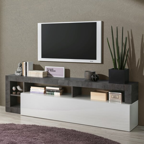 Hanmer White High Gloss TV Stand With 1 Flap Door In Oxide