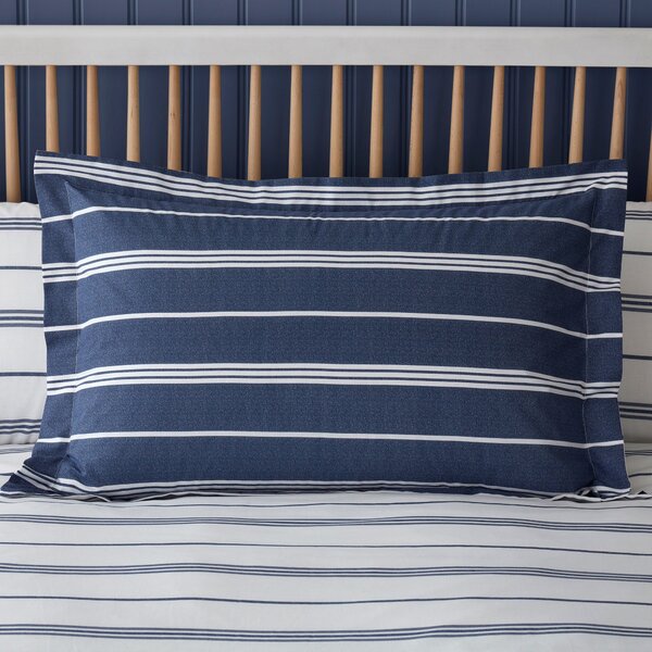 Falmouth Navy Striped 100% Cotton Oxford Pillowcase Navy Blue and White