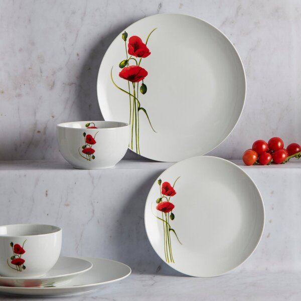 Poppy 12 Piece Dinner Set Red / White