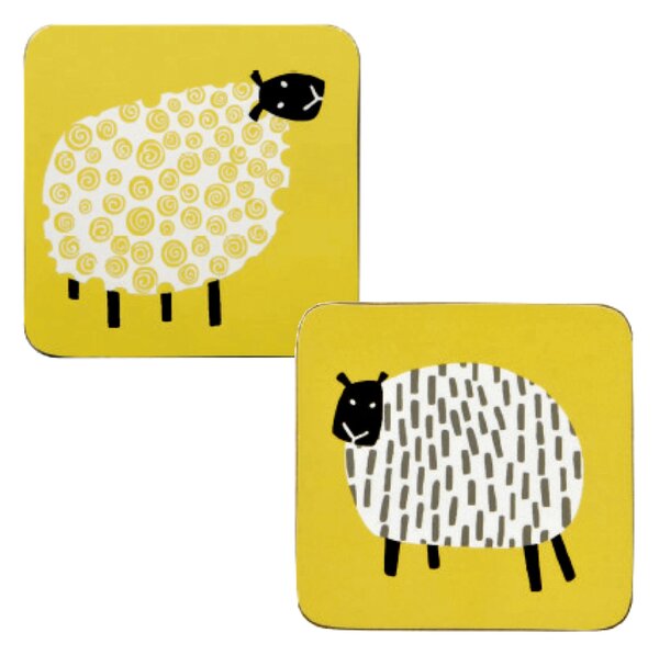 Ulster Weavers Dotty Sheep Pack of 4 Coasters Yellow/Black/White