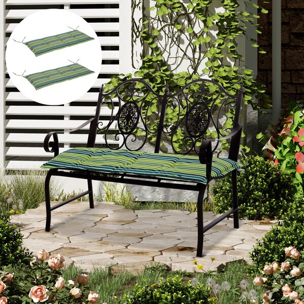 Outsunny Outdoor Cushion Pad Set for Rattan Furniture Polyester Set of 2 Seat Cushion Chair Cushion, Patio Conversation Set Cushions, Green Stripes