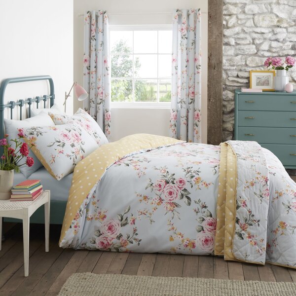 Catherine Lansfield Canterbury Duck Egg Floral Duvet Cover and Pillowcase Set Duck Egg (Blue)