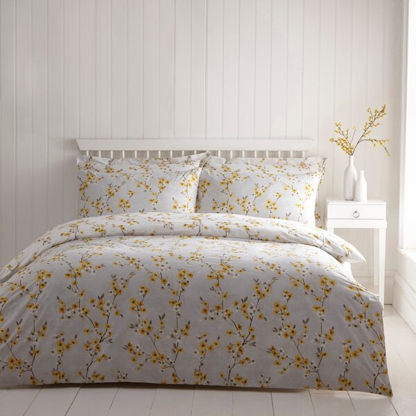 Alisha Floral Yellow Reversible Duvet Cover and Pillowcase Set Yellow