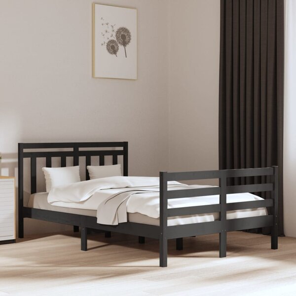 Bed Frame Grey Solid Wood 135x190 cm 4FT6 Double
