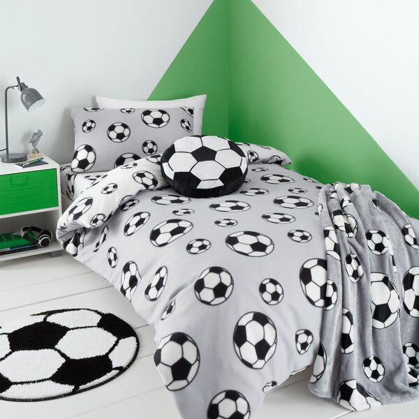 Catherine Lansfield Football Fleece Duvet Cover Bedding Set Grey