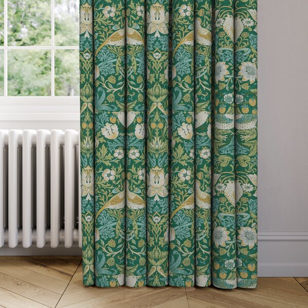 William Morris At Home Strawberry Thief Made to Measure Curtains Green/Yellow