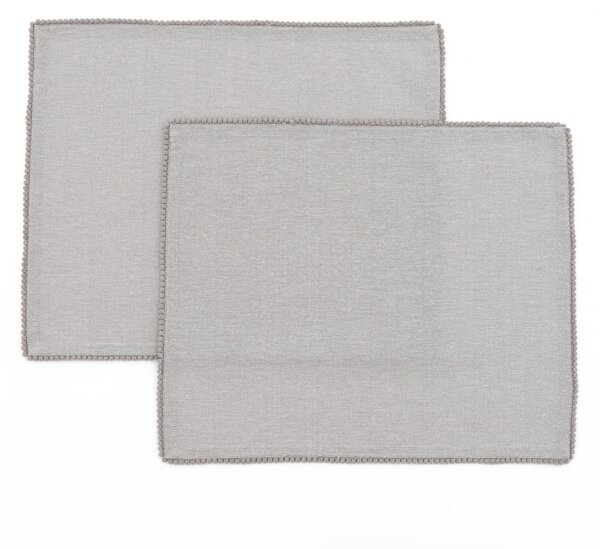 Pack of 2 Dove Grey Pom Pom Placemats Grey