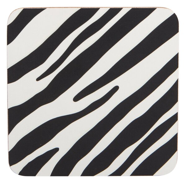 Madagascar Set of 4 Zebra Stripe Coasters Grey/White