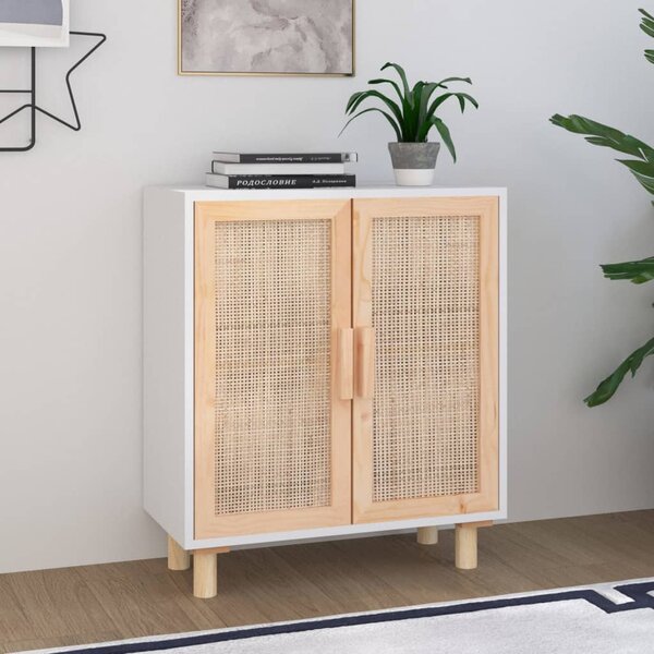 Sideboard White 60x30x70 cm Solid Wood Pine and Natural Rattan