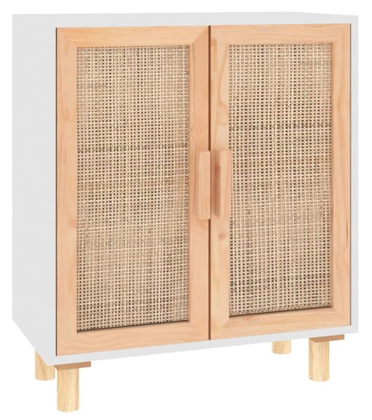 Sideboard White 60x30x70 cm Solid Wood Pine and Natural Rattan