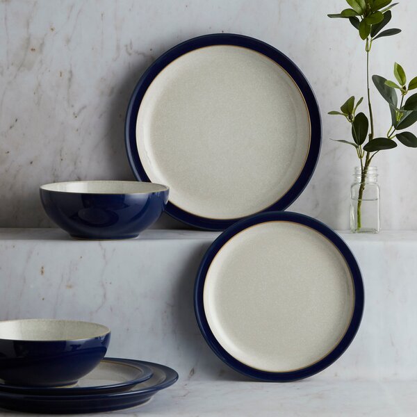 Denby Elements Dark Blue 12 Piece Dinner Set Blue/White