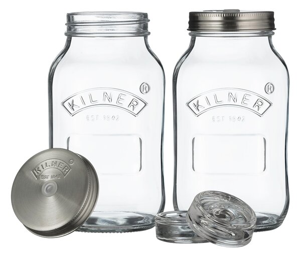 Kilner Set of 2 Fermentation 1 Litre Jars Clear and Silver
