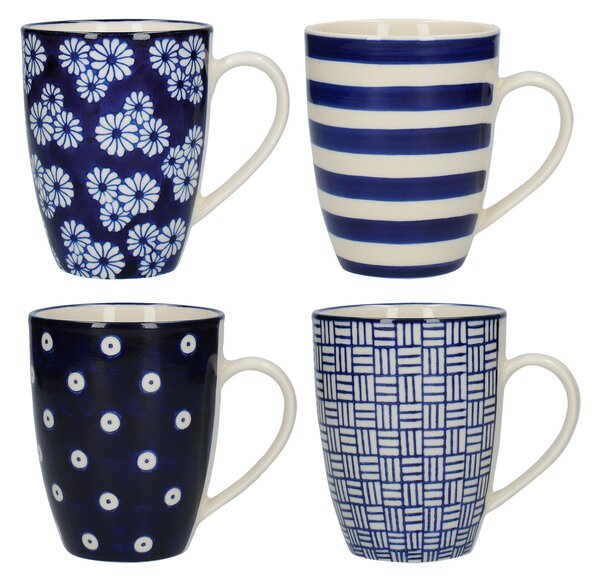 London Pottery Set of 4 Blue Tulip Mugs Blue