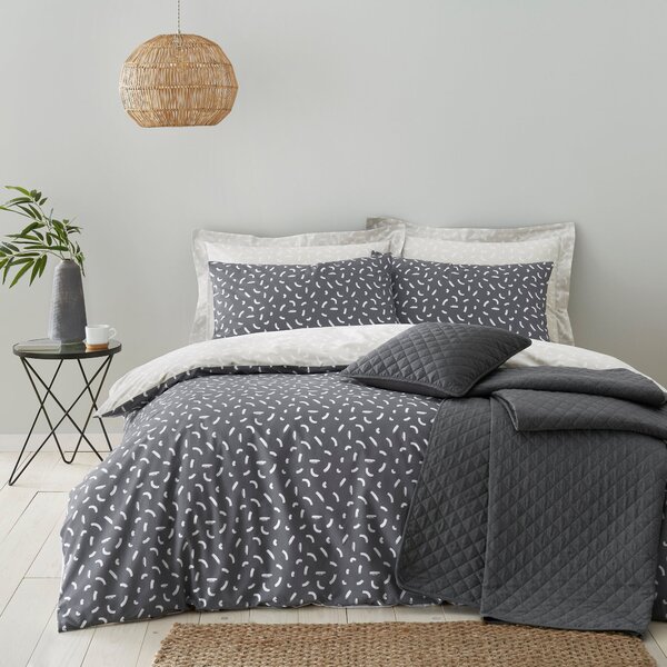 Dash Charcoal 100% Cotton Duvet Cover and Pillowcase Set Charcoal (Grey)