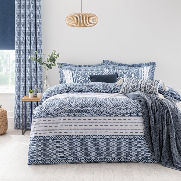 Jax Blue Mosaic 100% Cotton Duvet Cover and Pillowcase Set Blue